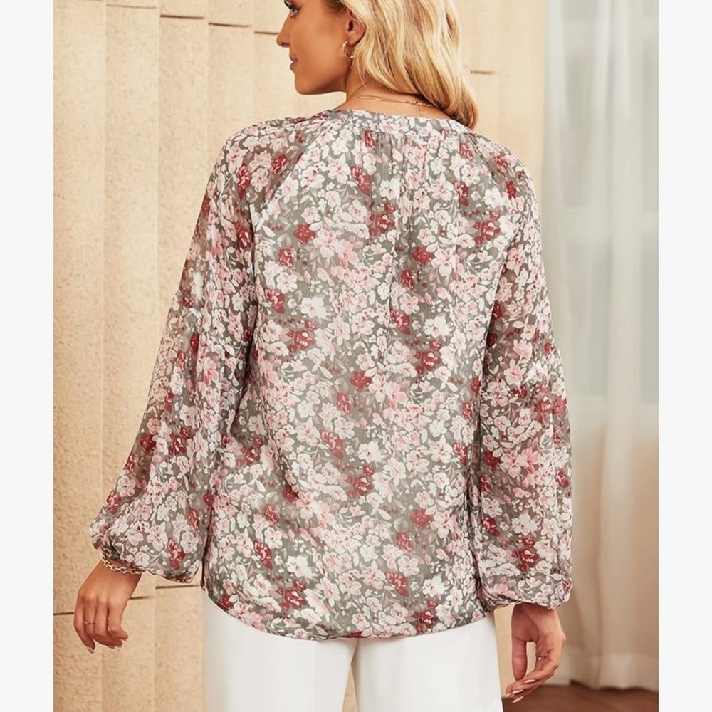 Womens Long Sleeve Boho Casual Floral Dressy Blouse Top - Picture 4 of 14